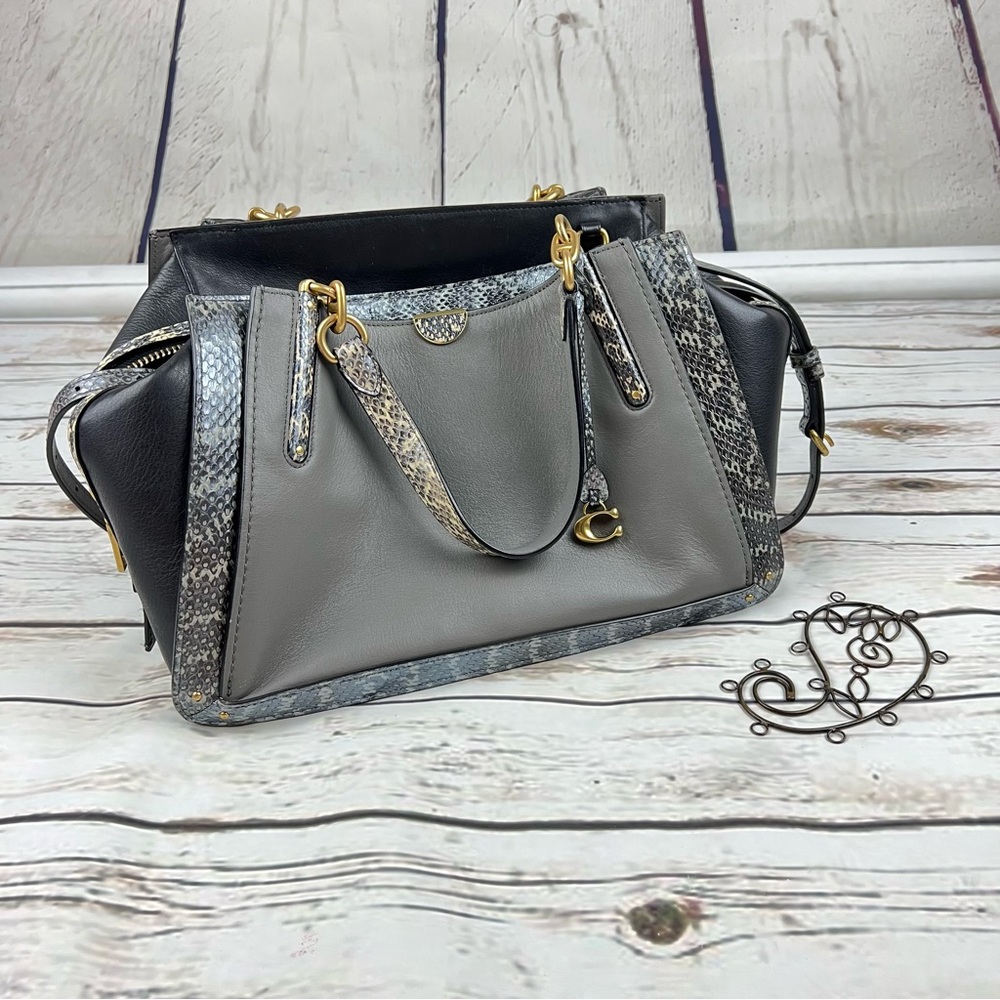 Coach Dreamer 36 Purse Colorblock Snakeskin Heather Grey 76459